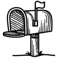 open mailbox with flag up, hand drawn sketch simple rural mail delivery icon vector