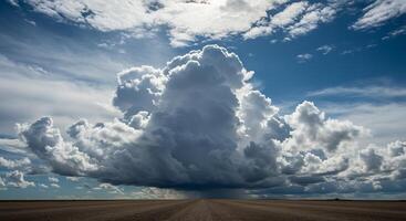 A large cloud is seen over a field photo