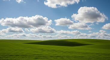 A field with a grassy hill and a sky photo