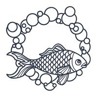 Ornate fish with bubble frame in intricate line art vector