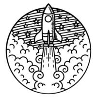 Rocket launch amidst stars and clouds cosmic adventure and exploration journey illustration vector