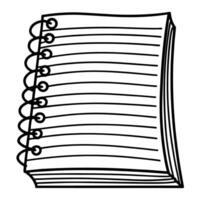 spiral bound notebook icon black and white sketch, simple lined paper illustration vector