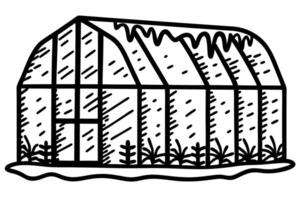 Stylized greenhouse illustration with plants inside, emphasizing agriculture and sustainability vector