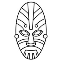 Intricate tribal mask design in black and white line art vector