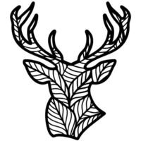 Abstract deer head with intricate leaf patterns in black and white vector
