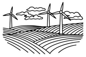 wind turbines on farmland renewable energy landscape with fields and clouds sustainable power source vector