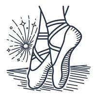 elegant ballet shoes on toes with sparkles in the background, graceful dance movement illustration vector
