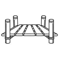 Simple illustration of a wooden bridge with vertical support poles in a minimalist vector