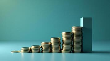 Coin Stacks Arranged as Ascending Bar Graph with Block photo