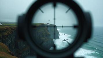 Lighthouse Seen Through Rifle Scope Reticle photo