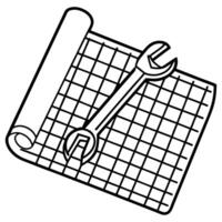 Blueprint with wrench on grid background symbolizing engineering and architecture design vector