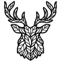 Intricate leaf pattern deer head design nature inspired line art emblem vector