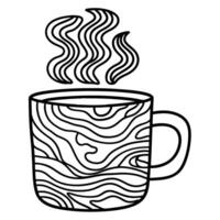 Steaming mug with abstract wave pattern design, hand drawn monochrome art vector