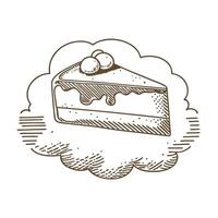 vintage sketch of cherry topped cake slice on a cloud background vector