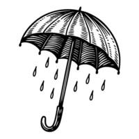 retro illustration of an umbrella with falling raindrops vector