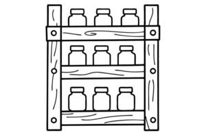 Wooden shelf with rows of jars for storage and organization in kitchen or pantry vector