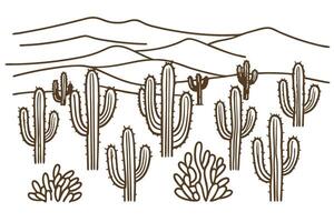 Cactus landscape illustration desert scene with cacti and mountain range vector