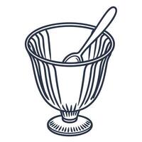 Classic dessert glass with spoon, simple line art of elegant diningware design vector