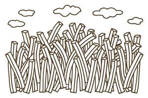 Abstract geometric forest illustration with stylized trees and clouds in monochrome vector