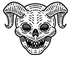 intricate horned skull design, monochrome illustration of eerie face, demonic art, mysterious symbol vector