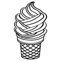 Outline of swirled ice cream cone illustration on waffle cone base vector