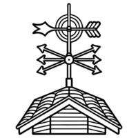 Weather vane atop gabled roof, displaying wind direction with arrow and compass design vector