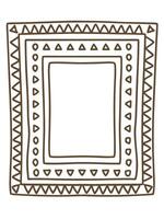 Hand drawn geometric patterned frame with brown linear design, triangular and rectangular shapes vector