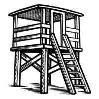 Vintage lifeguard tower illustration with stairs and elevated platform vector