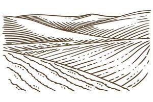 Rolling hills landscape line art with contour fields and abstract horizon vector