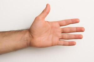 A hand with a white background and a person's hand photo