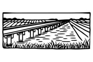 vibrant agricultural scene illustrating irrigation system and cultivated fields for sustainable farming vector