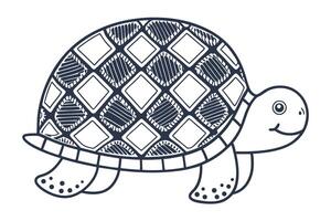 tortoise with geometric shell design in simple black and white illustration vector