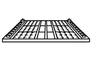 Rectangular japanese zen garden design with rows of raked sand and minimalist plants vector