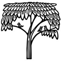 Simple line art of tree with birds perched on branches nature, wildlife, minimalist design vector