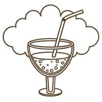 Bubbly beverage in glass with straw, artistic cloud background refreshing drink illustration vector