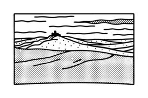 minimalist landscape drawing, hilly terrain illustrative artwork with bold lines and dotted patterns vector