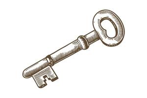 Vintage skeleton key sketch with ornate details on handle and barrel vector