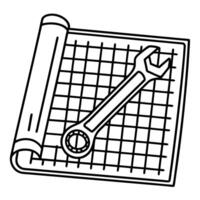 blueprint with wrench symbolizing engineering and construction design concepts vector