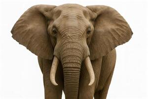 An elephant with tusks standing in front of a white background photo
