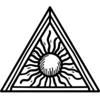 triangle with sun design artistic symbol in black and white illustration vector