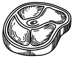 Beef steak illustration hand drawn black and white sketch raw meat, protein, culinary concept vector