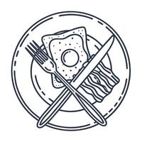 breakfast plate illustration with fried egg, bacon, knife, and fork for meal icon design vector