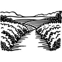 Scenic countryside pathway through lush fields and rolling hills vector