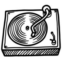 retro turntable illustration classic vinyl record player with tonearm and stylus sketch design vector