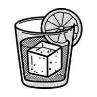 refreshing cocktail illustration with ice cube and lemon slice classic vintage beverage design art vector