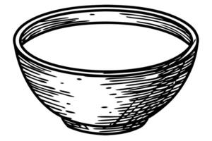 Illustrated wooden bowl simple, hand drawn, rustic container, black and white, sketch design vector