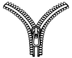 illustration of a zipper unzipping, close up view black and white design of textile fastener mechanism vector