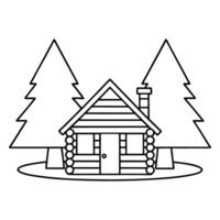 simple log cabin drawing surrounded by evergreen trees rustic forest escape illustration vector