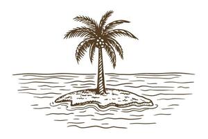 Lonely palm tree on a tiny island, surrounded by endless ocean waves tranquil solitude and adventure vector