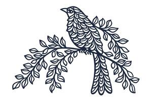 Intricate bird illustration with detailed leaves on branch vector